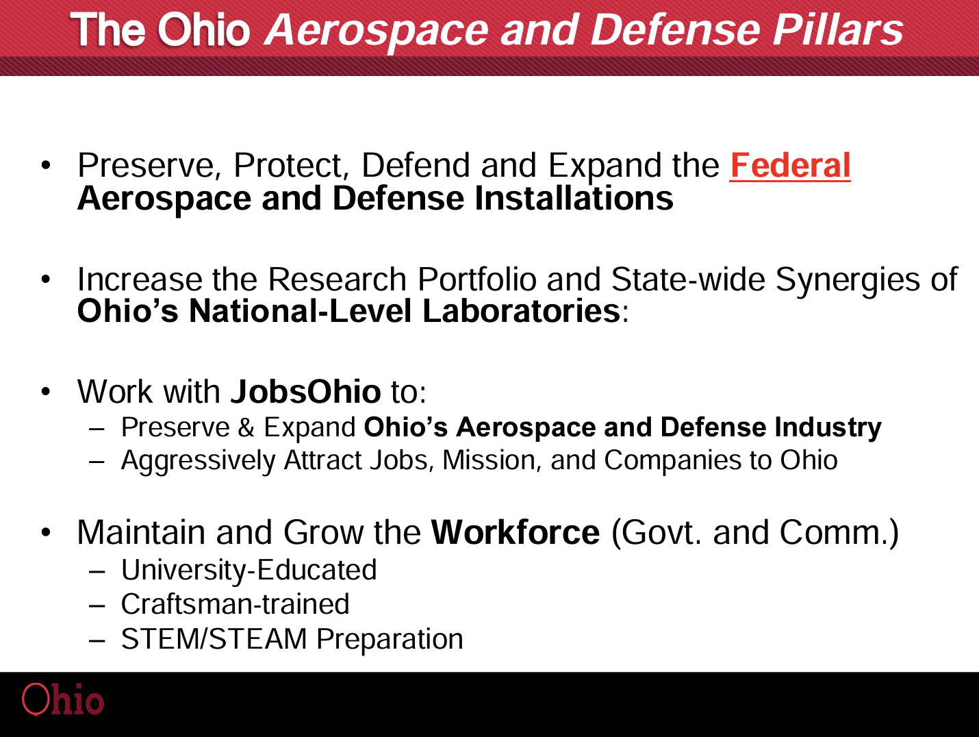 Overview of Ohio's aerospace and defense pillars