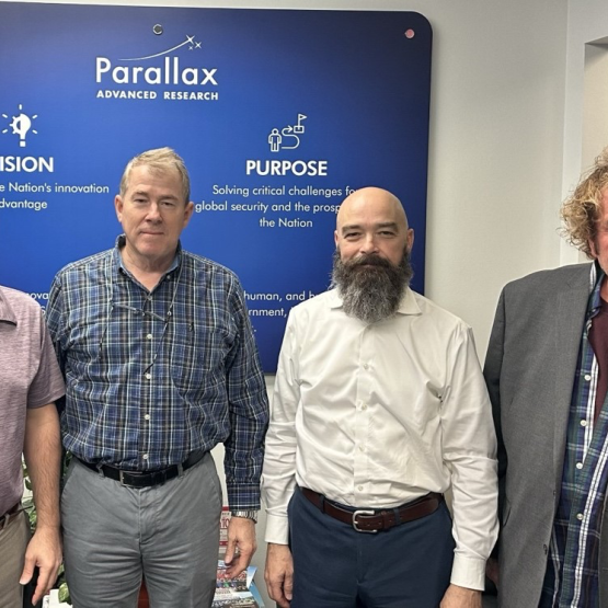 Parallax Advanced Research and Southwest Research Institute (SwRI) EW Team; left to right: Mr. Justin S. Tieman, Principal Engineer, SwRI; Mr. Keith G. Dufford, Senior Program Manager, SwRI; Mr. David A. Brown, Institute Engineer; and Director AI Hardware Research and Neuromorphic Center of Excellence, Parallax; Dr. Steven D. Harbour 